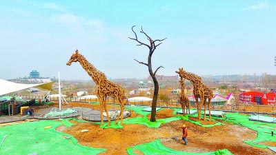 世界上最大的浮木动物雕塑在世园会植物馆安了家
